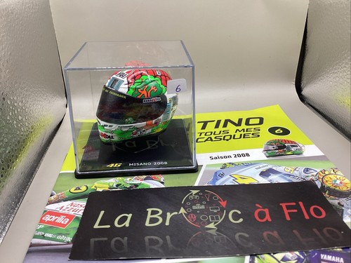 Casque Miniature Moto Valentino Rossi N°6 Saison 2008 - Échelle 1:18 - Neuf Avec Livre
