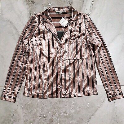 Forever 21 Crushed Velvet Striped Button Up Long Sleeve Shirt