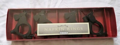Restoration Hardware Scottie Dog Napkin Ring Set Of 4 Black New Vintage Holders