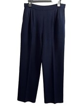 St John Collection Navy Santana Knit Straight Pants Size 6 Pockets Pleats