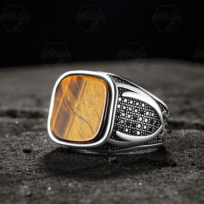 925 Sterling Silber Tigerauge Stein Zulfiqar Schwert Design Herren Ring