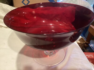 Vintage Large Partylite Ruby Compote Bowl with Crystal Pedestal Mint
