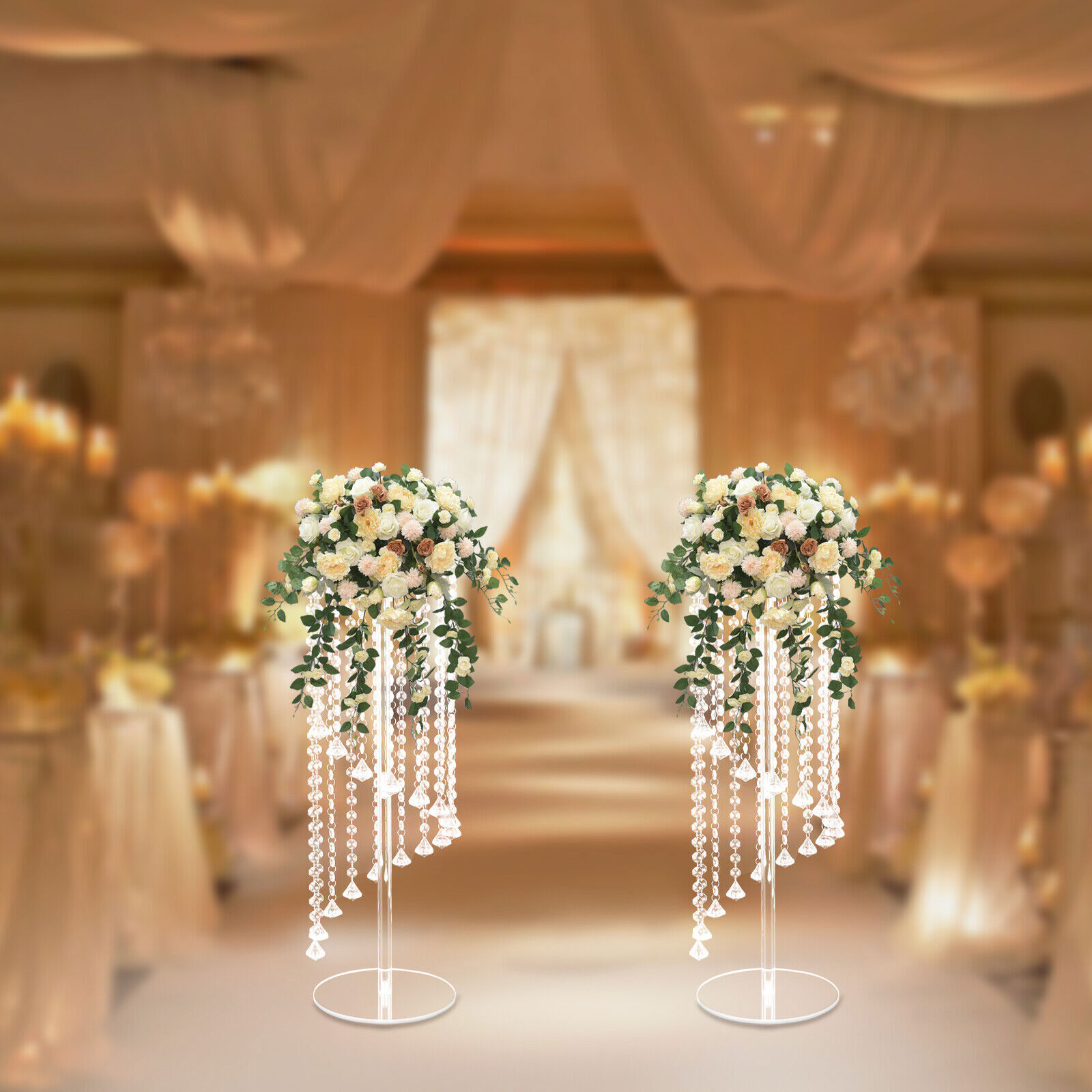 2Pcs Flower Vase Column Flower Stand Tall Vases for Wedding Party Centerpieces