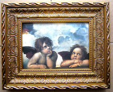 STAMPA TELA CANVAS GLI ANGELI DI RAFFAELLO QUADRO CORNICE LEGNO BAROCCO vintage