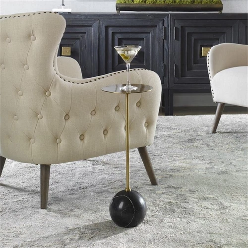 Uttermost Gimlet Contemporary Metal and Marble Drink Table in Black and Brass - Picture 2 of 8