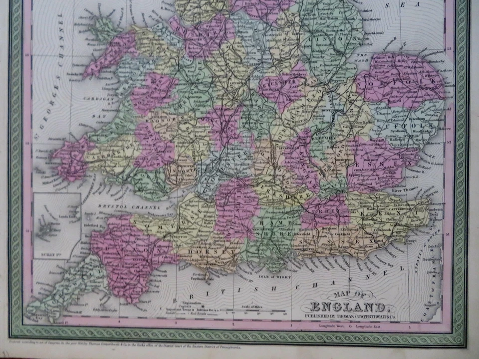 Inglaterra y Gales Reino Unido Londres Liverpool Cardiff c. 1850 Cowperthwait Mitchell mapa Foto 2 de 4