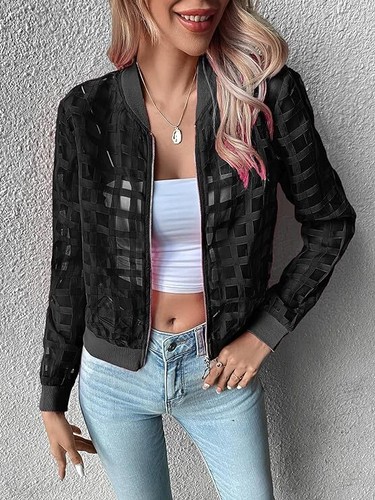 NEW SHEER BOMBER CROPPED JACKET 4-COLORS unique leisure WHITE concert casual SML - Picture 7 of 12