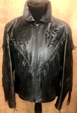 Beautiful Leather Motorcycle Jacket For Women, Fringe, Black Rose