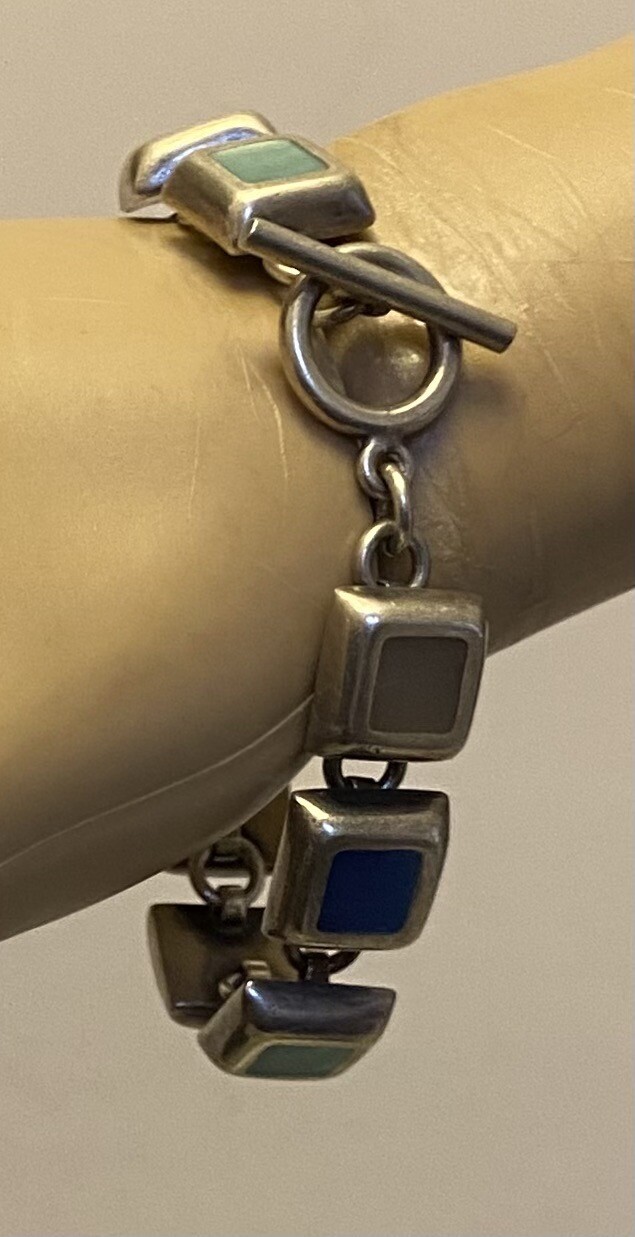 Vintage Sterling Silver Chunky Toggle Bracelet Mu… - image 12