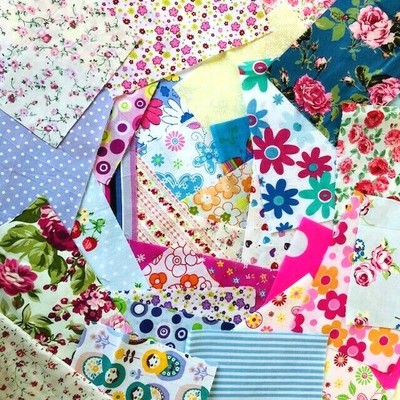 PATCHWORK FABRIC SCRAPS BUDLE POLY COTTON REMNANTS OFF CUTS 15 LARGE PIECES