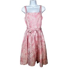 Chaps Women’s Pink Paisley Fit & Flair Dress Barbie Classic Preppy Size 8