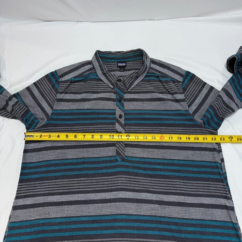 Patagonia Flannel Dress Womens Large Heywood Pinyon Gray Green Striped Pockets - Picture 6 of 10