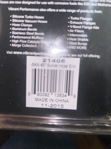 Vibrant Performance 21408 Hose Fitting -8AN 45 Degree Swivel Hose End - Picture 5 of 5
