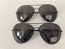 2 Pack Large Aviator Style UV400 Sunglasses Black Metal Frame Black Lens 9.99