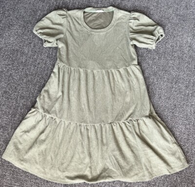 Tea N Rose Dress Women's Medium Sage T-Shirt Boho Tiered Puffy