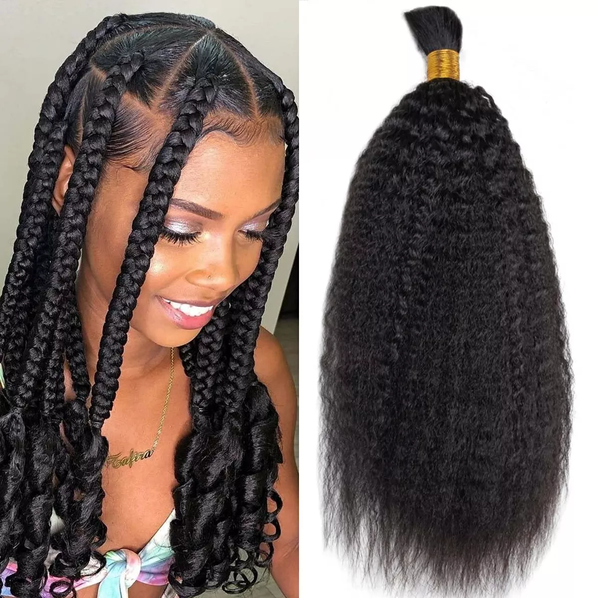 Kinky Straight Human Hair Bulk For Braiding Brazilian Crochet Braids Hair  100g