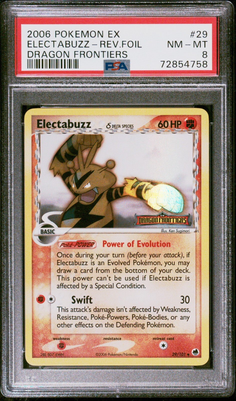 Pokemon Card Electabuzz 29/101 Reverse Holo EX Dragon Frontiers PSA 8 NM-MT