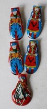 Cowboy Cowgirl Tin Toy Lithographed Colorful Clicker Noise Makers Lot of 5 Japan