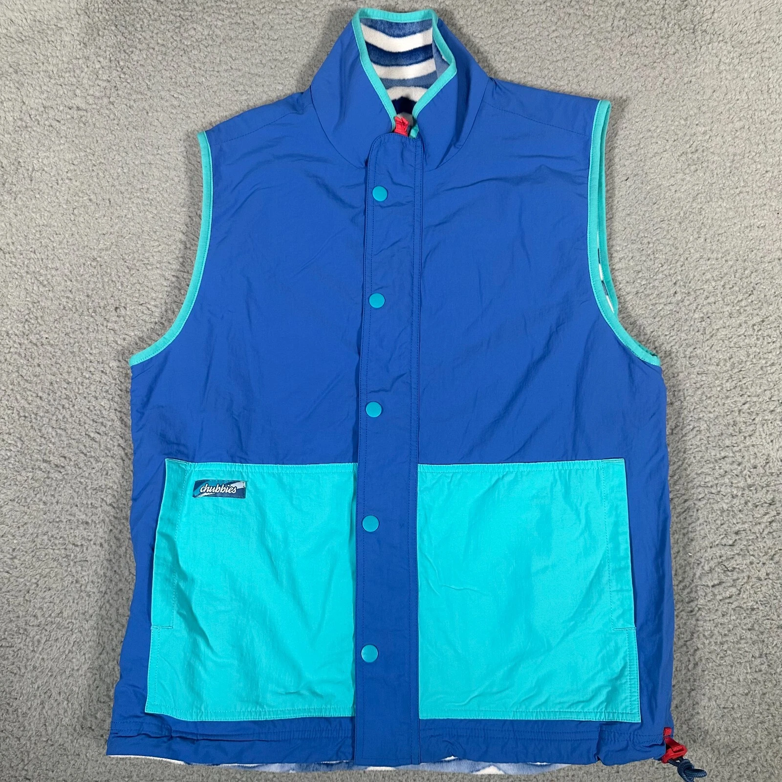 Chubbies Vest Mens Size Medium Blue White Reversible Fleece Full Zip Outdoor