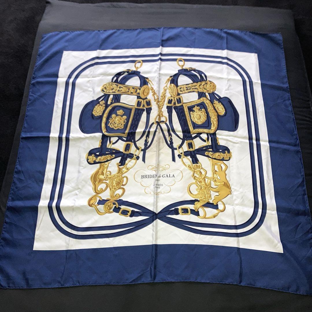 Hermes Scarf Navy White Silk Brid De Gala Women France 111121 | eBay