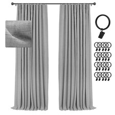 INOVADAY 100 Blackout Curtains 96 Inch Length 2 Panels Set Linen Blackout Cu...