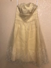 Davids Bridal Womens Size 4 Yellow Eyelet Organza Strapless lined Knee Dress