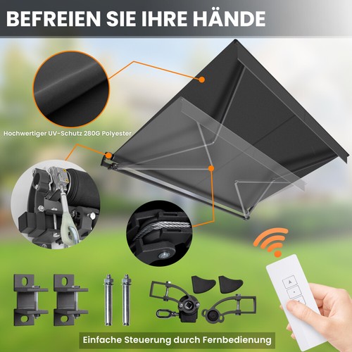 Markise Elektrisch mit Fernbedienung Gelenkarmmarkise Anthrazit mit Handkurbel - Bild 26 von 36