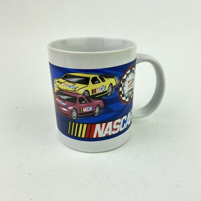 NASCAR Trademark Logo Coffee Tea Mug Sherwood Brands 2004 Racing Cars White Blue