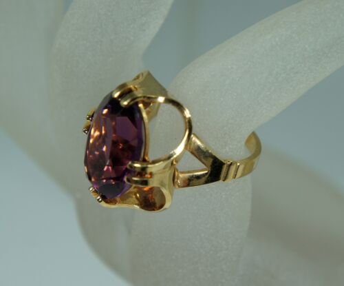 VINTAGE 18K GOLD PLATED OVAL AMETHYST VICTORIAN S… - image 1