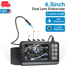 KERUI 5M 1080P Screen Industrial Endoscope Inspection Camera Dual Lens IP67