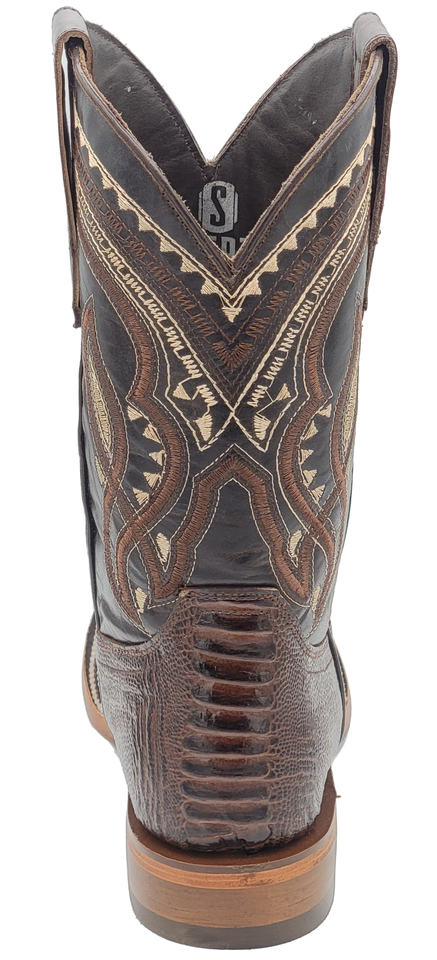 Mens Western Wear Boots Brown Ostrich Leg Print Leather Ranch Square