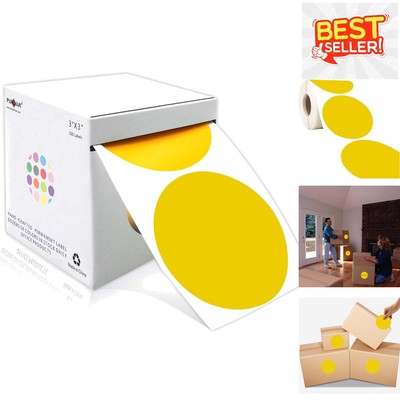 Convenient Dispenser Box of 500 Adhesive Yellow Dot Stickers - Easy Peel & Stick