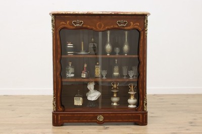 French Antique Mahogany & Marble China Display, Bar Cabinet #56579