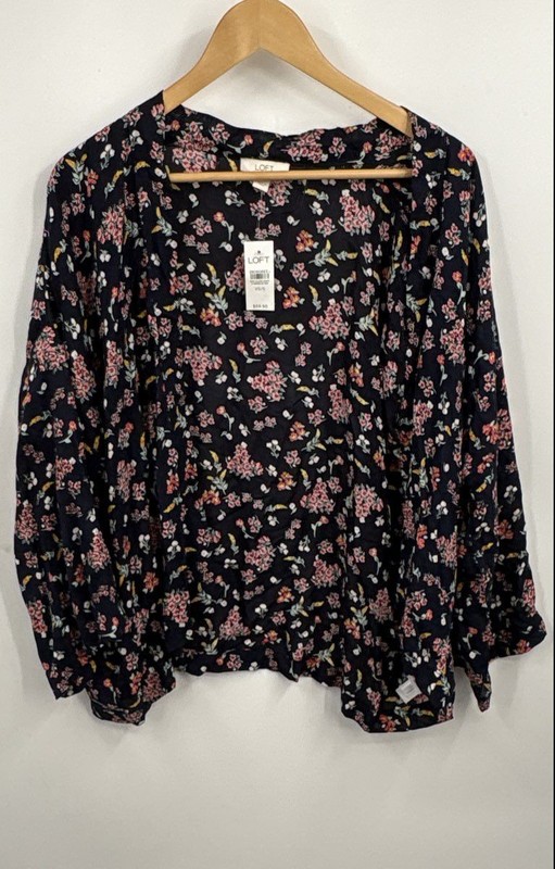 NWT Loft Women's Multicolor Floral Open-Front Kimono Blouse Top Size XS