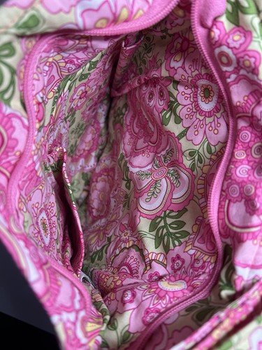 Vera Bradley Quilted Crossbody Bag Pink Green Floral W Adjustable Strap - Picture 5 of 7