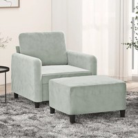 Sessel Mit Hocker Samt Hellgrau 60 Cm Sitzbreite Polstersessel Wohnzimmer