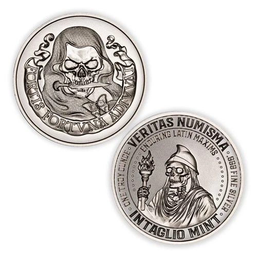 ENDURING LATIN MAXIMS - FORTIS FORTUNA ADIUVAT - DEATH SKULL - 1 oz .999 Fine BU