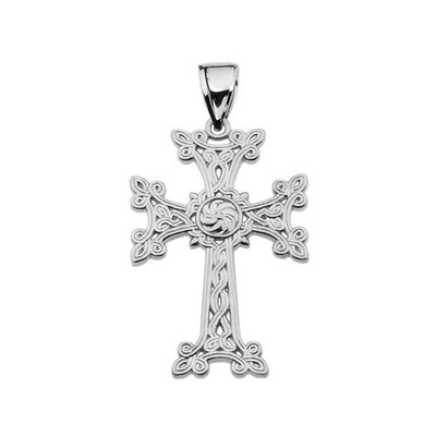 Eternity ''Khachkar'' Armenian Cross Sterling Silver Pendant Necklace(S/M/L)