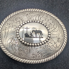 Nocona Cowboy Praying At The Cross With A Horse Belt Buckle Western Scuffed