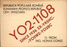 QSL radio card YO2-1108 1964 Timisoara Romania USSR Costi Large Letters