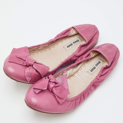 Miu Miu Bow Size 39 Pink Leather Scrunch Ballet Flats | eBay