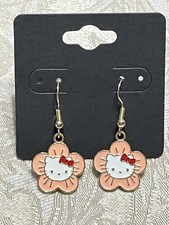 Hello Kitty Pink Flower Gold Dainty Drop Dangle Adorable Fashion Fun Earring Set