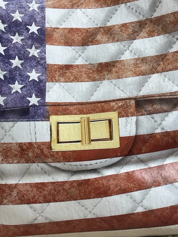 Bolso de Mano Bandera Americana Estrellas Rayas Acolchado EE. UU. Patriótico Playa Hombro Foto 4 de 4