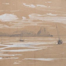Fritz Hildebrandt Drawing Cancale France Sketch Pencil Signed 1851