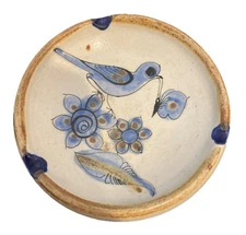 Tonala Mexico Folk Art Pottery Ashtray Bluebird Trinket Dish Signed Felipe M