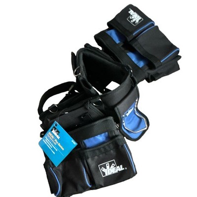 IDEAL Pro Series Adjustable Tool Belt 37-071 Black/Blue Hammer & Drill Holder