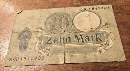 Reich Treasury Note - 10 Ten Mark - 6 October 1906 K. No. 1545903