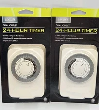 Lot Of 2 New Living Solutions Dual Outlet 24 Hour Timer For 2 Prong Plug Outlet