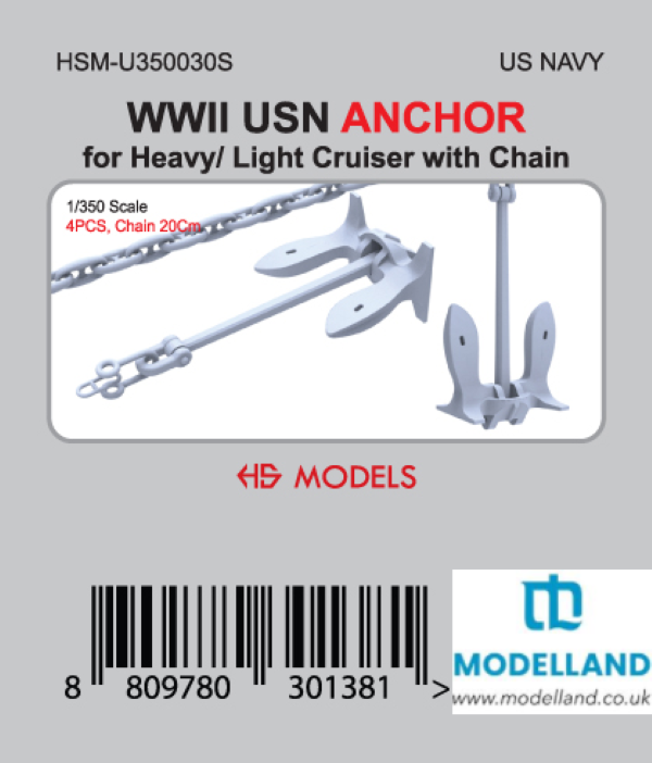 HS Model HSM-U350030S WWII USN Anchors for Heavy/Light Cruisers 4pcs  1/350