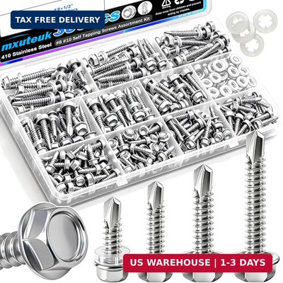 mxuteuk 300PCS #8#10 Self Tapping Screws for Metal,410 Stainless Steel Self Dril